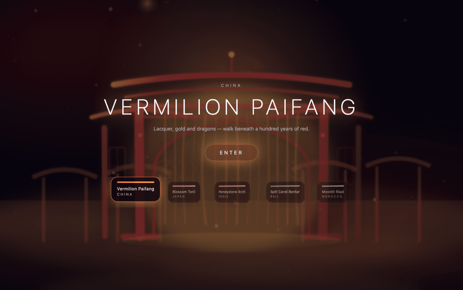Wind Harp homepage — an interactive ambient audio experience across five world gates