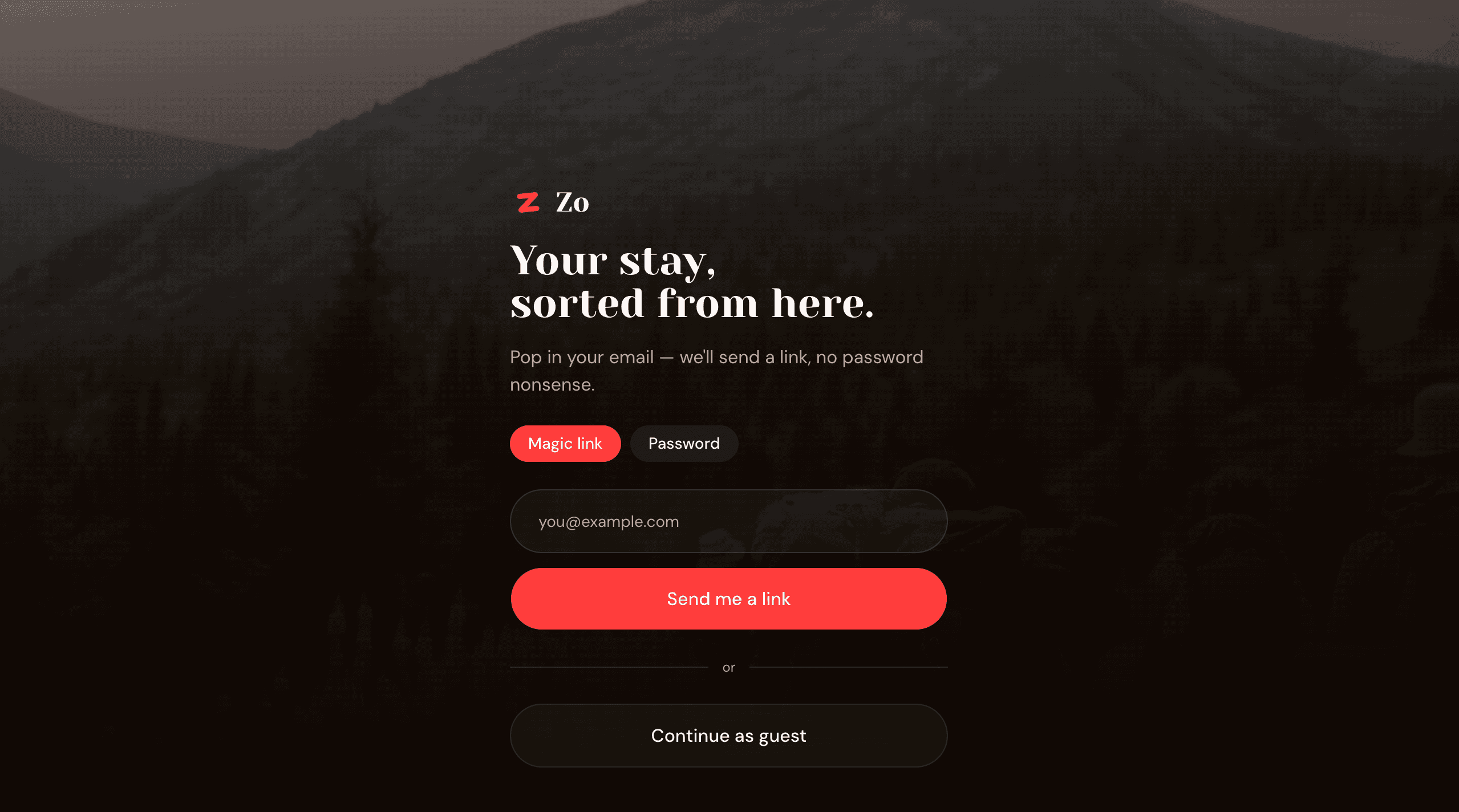 Zo-Concierge sign-in screen